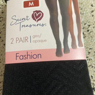 SECRET TREASURES - NEW - M - 2 PAIR PACK BLACK & BROWN NYLON STRETCH TIGHTS